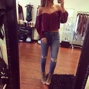 ❌ SOLD Wine off the shoulder top